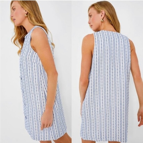 Tuckernuck NEW Ethereal Tweed Bianca Sleeveless Blue Stripe Mini Dress Size XS - Picture 2 of 12